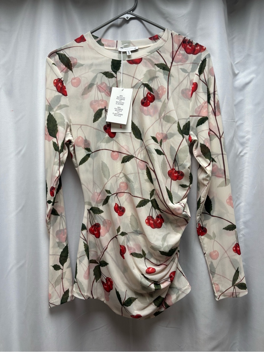 Stella McCartney x H&M Cherry Print Long-Sleeve Sheer Top - Cream/Red - Picture 2 of 6